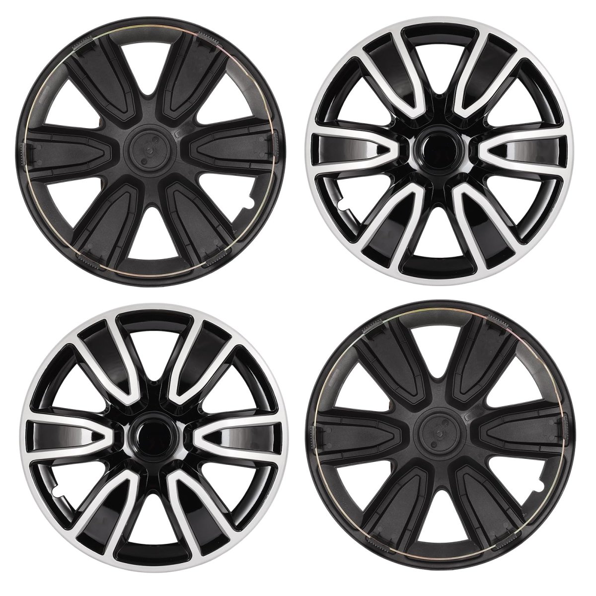 15 In Black And White Hubcaps Wheel Covers Universal Set For Steel Wheels Durable Abs Plastic Snap On Full Lug Skin Of 4
