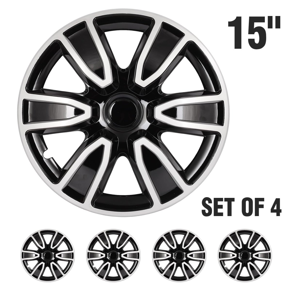 15 In Black And White Hubcaps Wheel Covers Universal Set For Steel Wheels Durable Abs Plastic Snap On Full Lug Skin Of 4