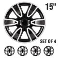15 In Black And White Hubcaps Wheel Covers Universal Set For Steel Wheels Durable Abs Plastic Snap On Full Lug Skin Of 4