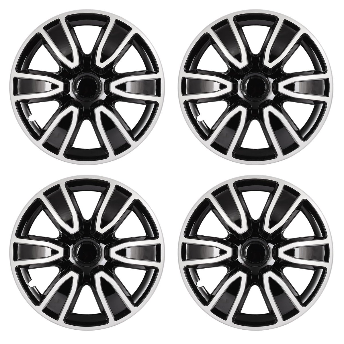 15 In Black And White Hubcaps Wheel Covers Universal Set For Steel Wheels Durable Abs Plastic Snap On Full Lug Skin Of 4