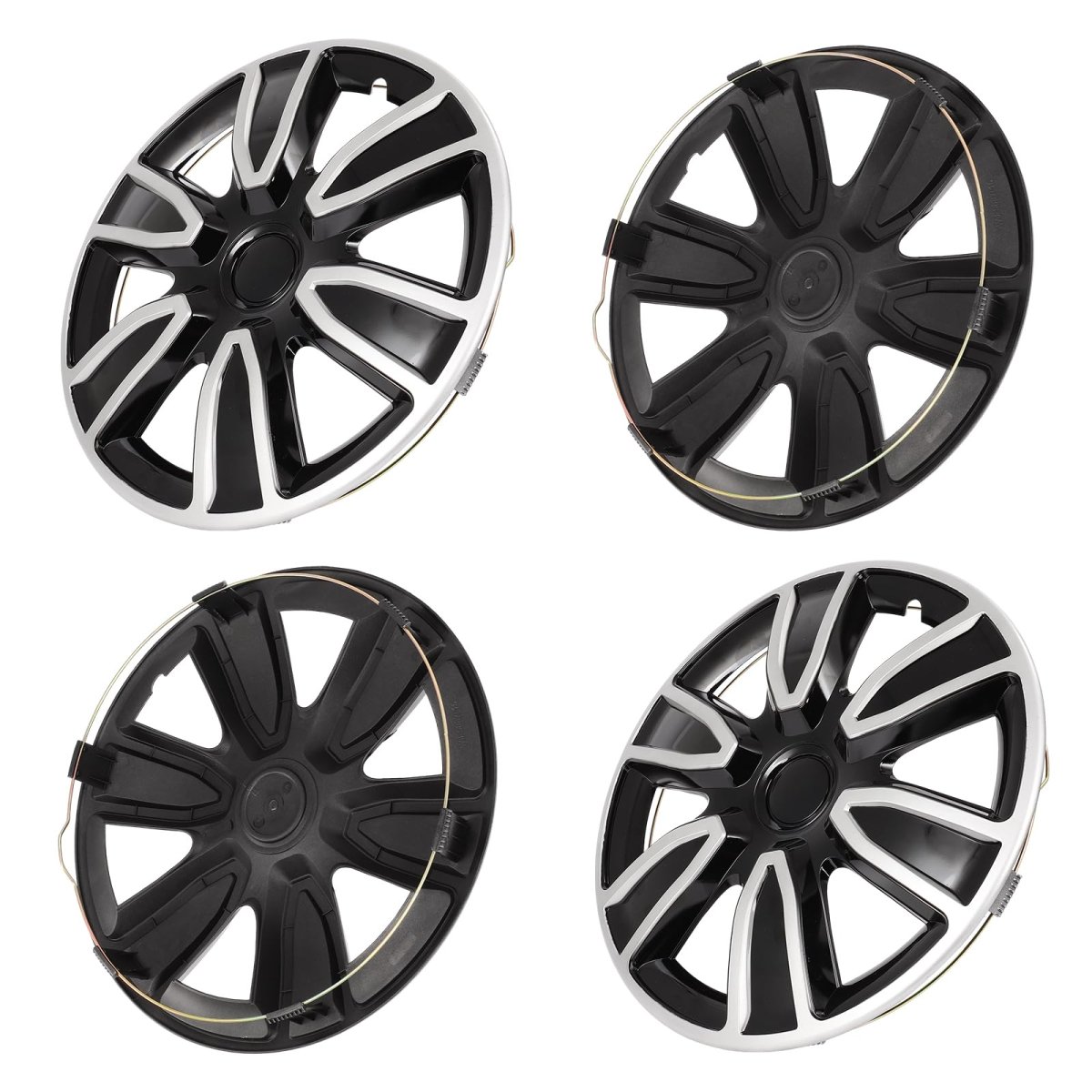 15 In Black And White Hubcaps Wheel Covers Universal Set For Steel Wheels Durable Abs Plastic Snap On Full Lug Skin Of 4