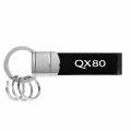 Ipick Image Compatible With Infiniti Qx80 Black Real Leather Strap Chrome Round Hook Metal Key Chain