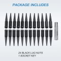 Black 24 Pcs Spike Lug Nuts X1 5 For Chevy Silverado Tahoe 4 4 Tall W Key Black