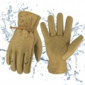 Kkoying Leather Work Gloves Waterproof Gardening For Men Women Tough Cowhide With Adjustable Wrist Medium 