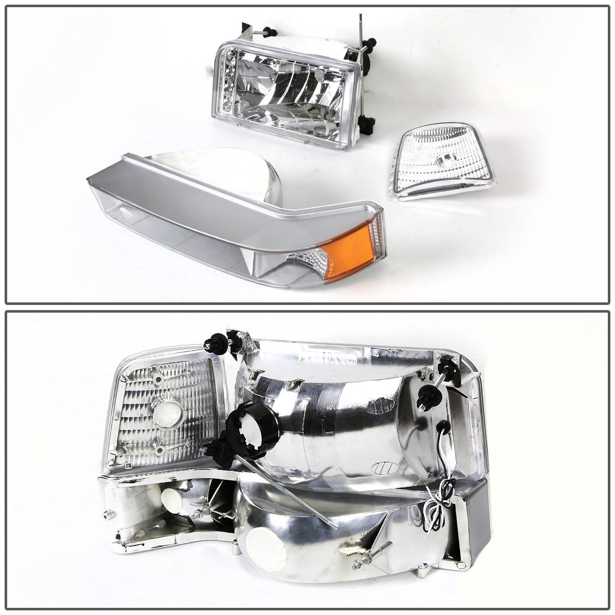 Auto Dynasty Led Chrome Housing Amber Side Headlight W Bumper Lamps Tool Kit Compatible With Ford F-150 F-250 F-350 92-96