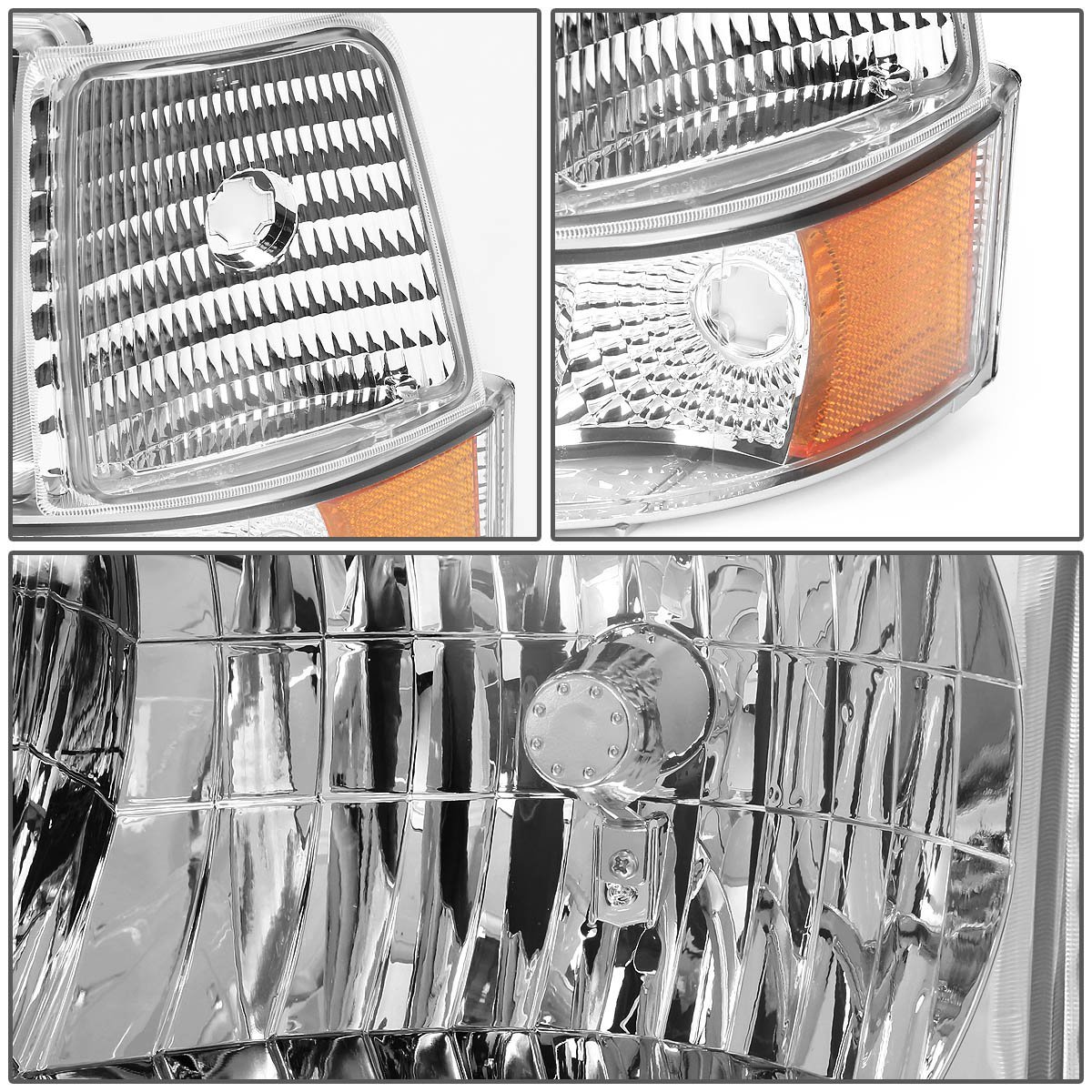 Auto Dynasty Led Chrome Housing Amber Side Headlight W Bumper Lamps Tool Kit Compatible With Ford F-150 F-250 F-350 92-96