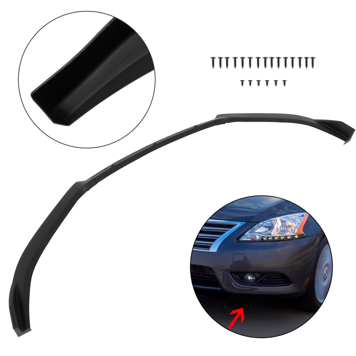 3pcs Front Bumper Lip Pp Matte Black For 2013-2015 Nissan Sentra