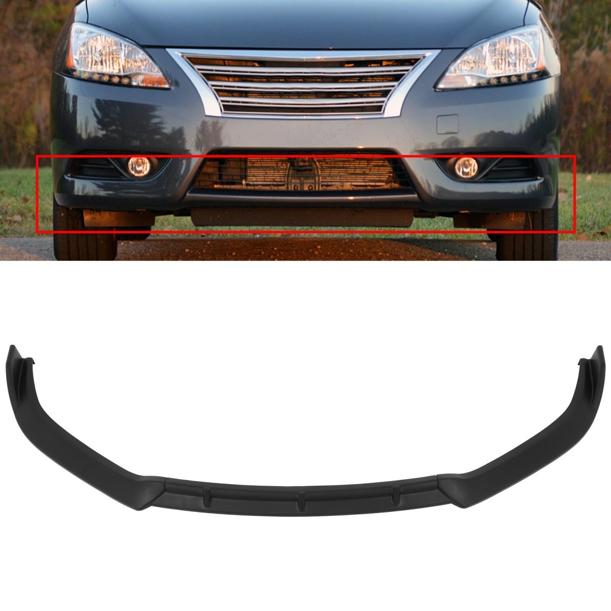 3pcs Front Bumper Lip Pp Matte Black For 2013-2015 Nissan Sentra
