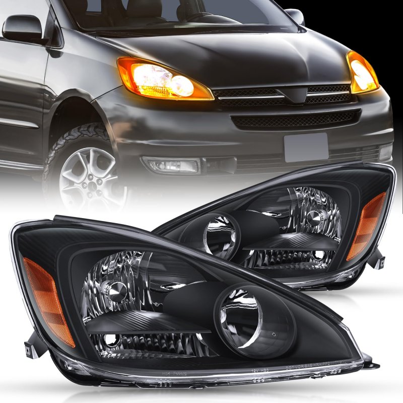 Nilight Headlight Assembly For 2004 2005 Toyota Sienna Black Housing Amber Reflector Upgraded Clear Lens Headlights Replacement