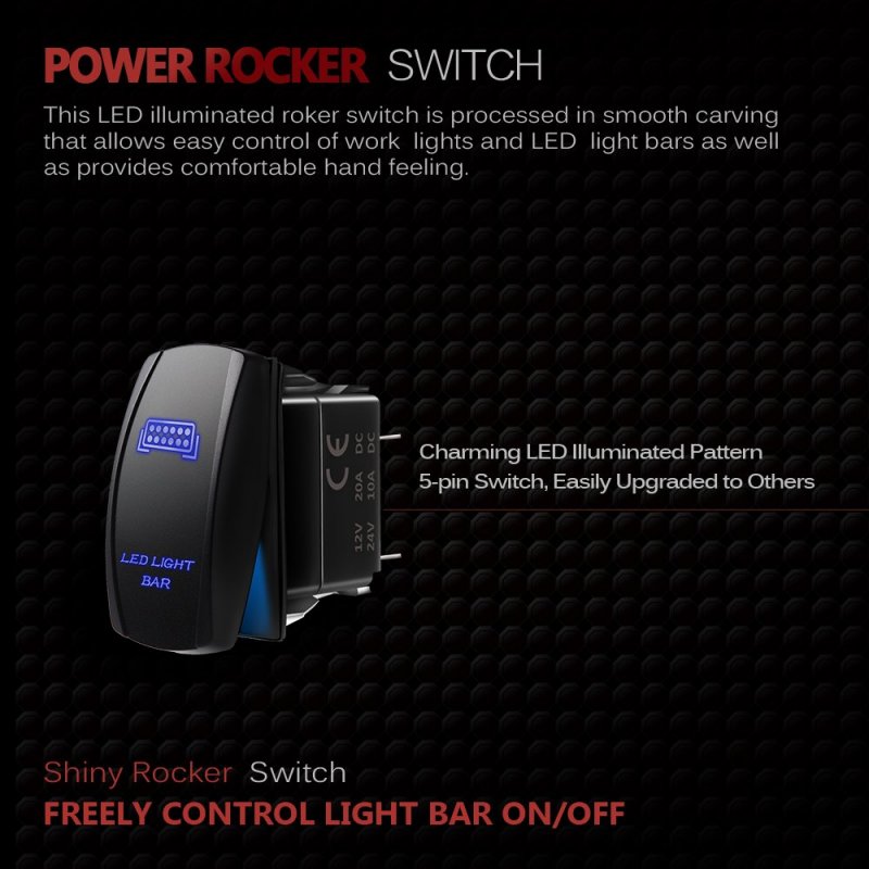 Mictuning Led Light Bar Wiring Harness Fuse 40a Relay On-off Rocker Switch Blue 2 Lead
