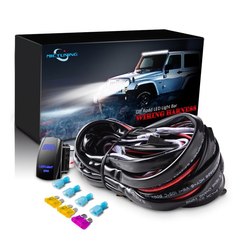 Mictuning Led Light Bar Wiring Harness Fuse 40a Relay On-off Rocker Switch Blue 2 Lead