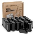 32 Piece Black Bulge Lug Nuts 1 2-20 Thread 8 In Length Conical Cone Taper Acorn Seat For Dodge Chevy Ford Gmc Vehicles 21mm
