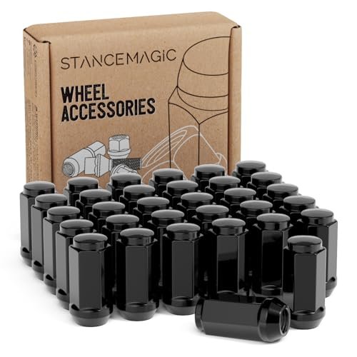 32 Piece Black Bulge Lug Nuts 1 2-20 Thread 8 In Length Conical Cone Taper Acorn Seat For Dodge Chevy Ford Gmc Vehicles 21mm