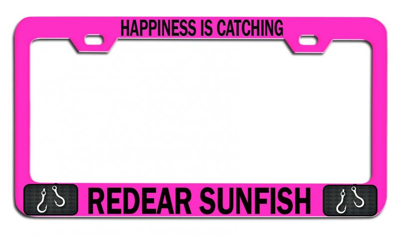 Happiness Is Catching Redear Sunfish Fishing Pink Metal License Plate Frame Heavy Duty Steel Tag Holder For Us And Canada