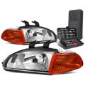 Auto Dynasty Chrome Housing Clear Corner Headlight Head Lamps Tool Kit Compatible With Honda Civic 2 3dr 92-95