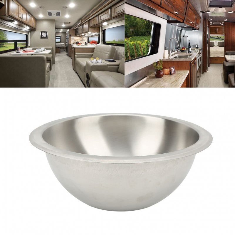 Fydun Single Bowl Sink Rv Kitchen 304 Stainless Steel Wiredrawing Smoothing Space Saving Round For Camper Boat