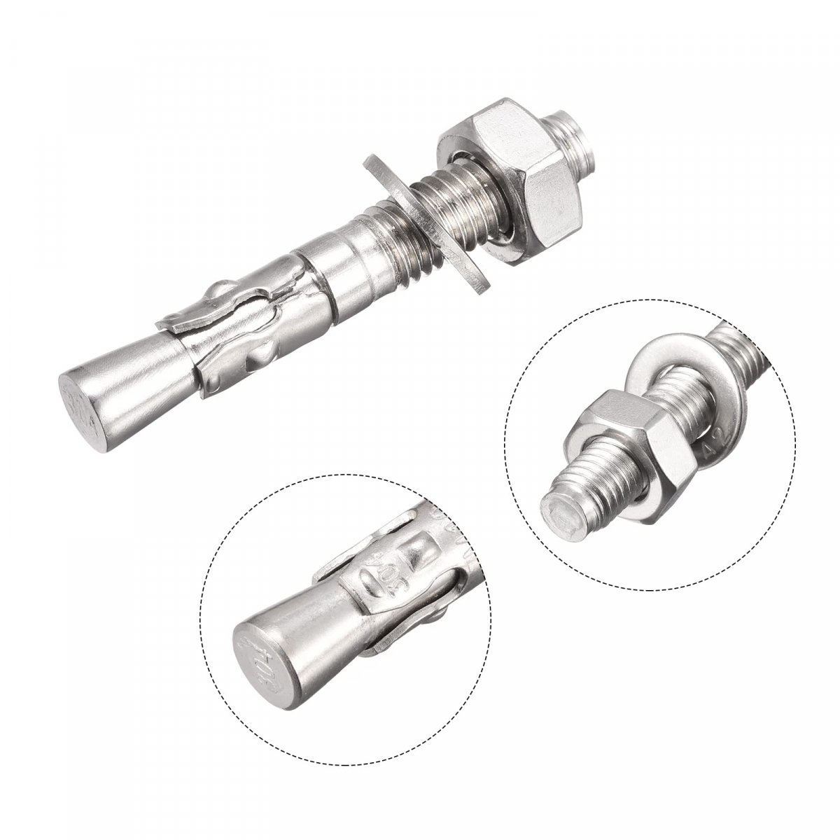 M10x70mm 304 Stainless Steel Expansion Bolt Screw For Concrete 5pcs