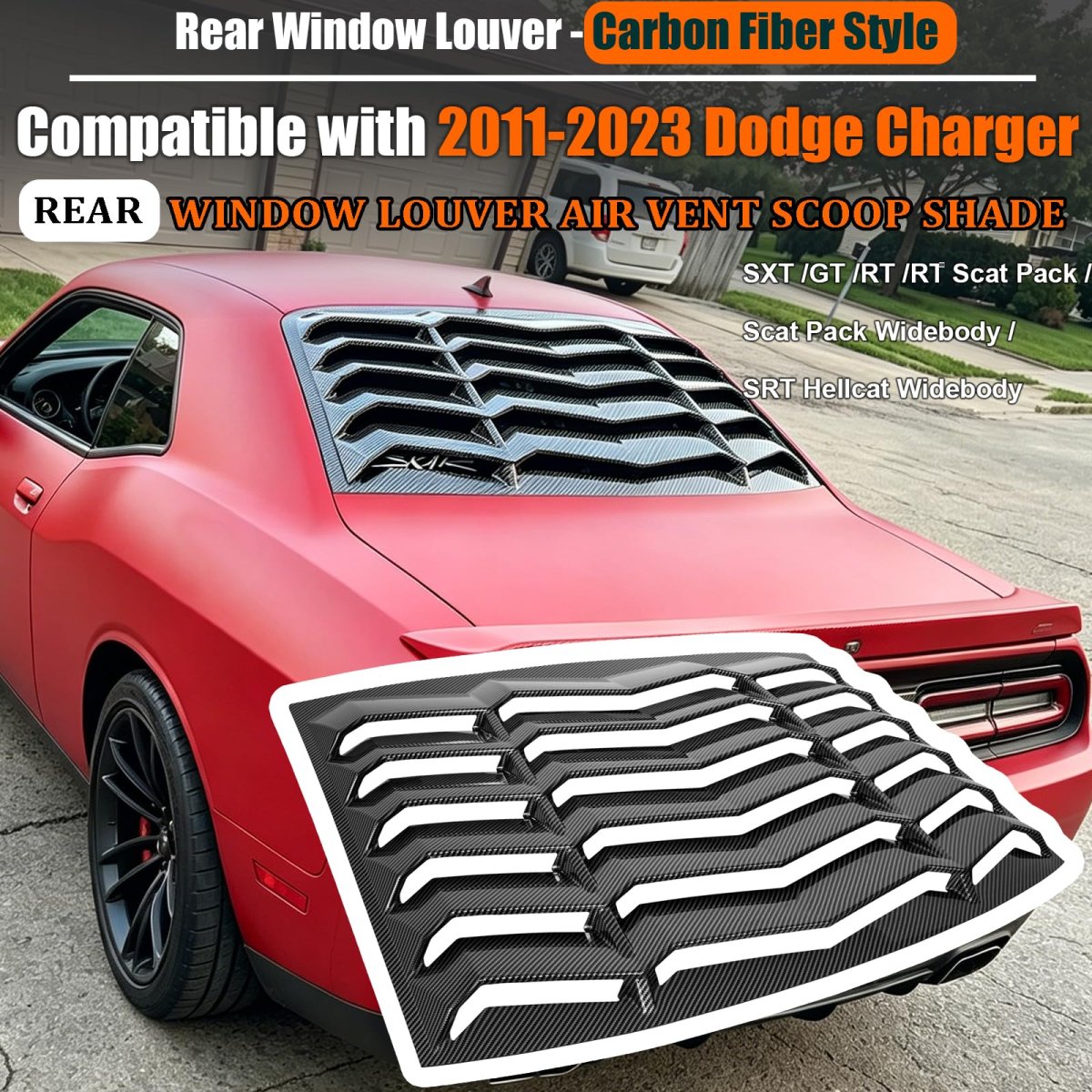 Rear Window Louver Carbon Fiber For 2011-2023 Dodge Charger Sxt Gt Rt Scat Pack Scat Widebody Srt Hellcat Matte Black Abs All