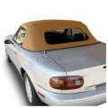 Convertible Soft Top For 1990-2005 Mazda Miata Tan Roof Replacement With Clear Heated Glass Window Premium Grade Sailcloth 