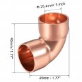 Uxcell 25 4mm Id 90 Degree Copper Elbow Short-turn Fitting Connector For Plumbing 1 5mm Thick 2pcs