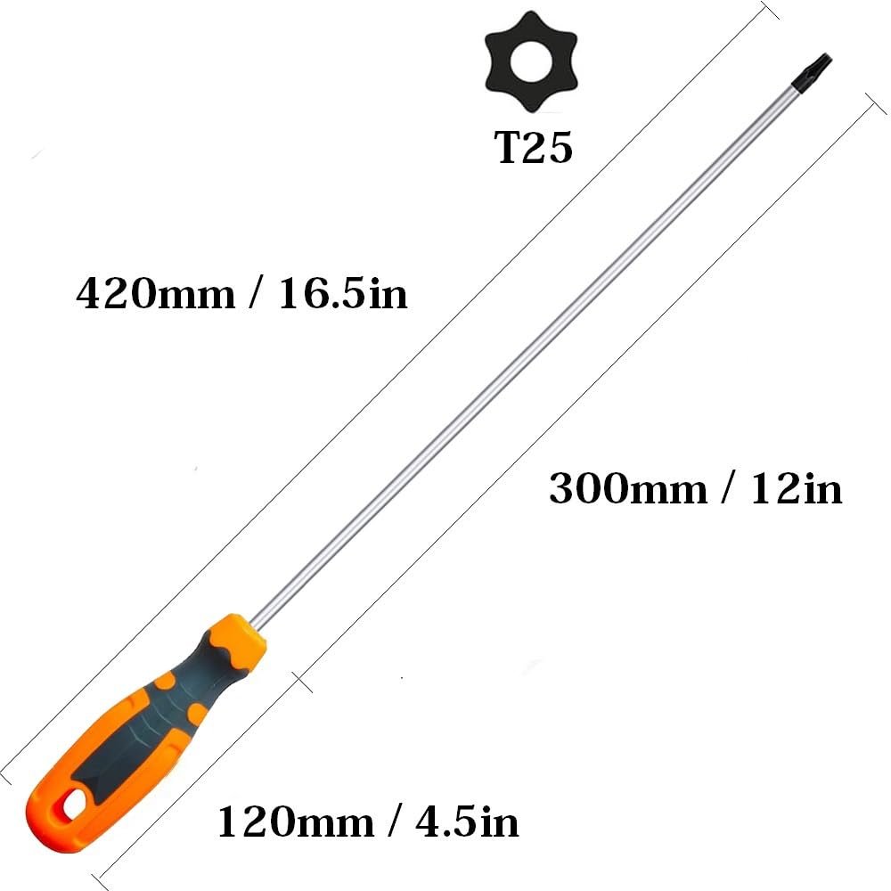 Fixinus 12-inch T25 Torx Screwdriver 300mm Extra Long Magnetic Driver Star S2 Steel