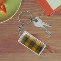 Graphics More Rectangle Plaid Mustard Yellow Gray Grey Pattern Keychain In Chrome Plated Metal
