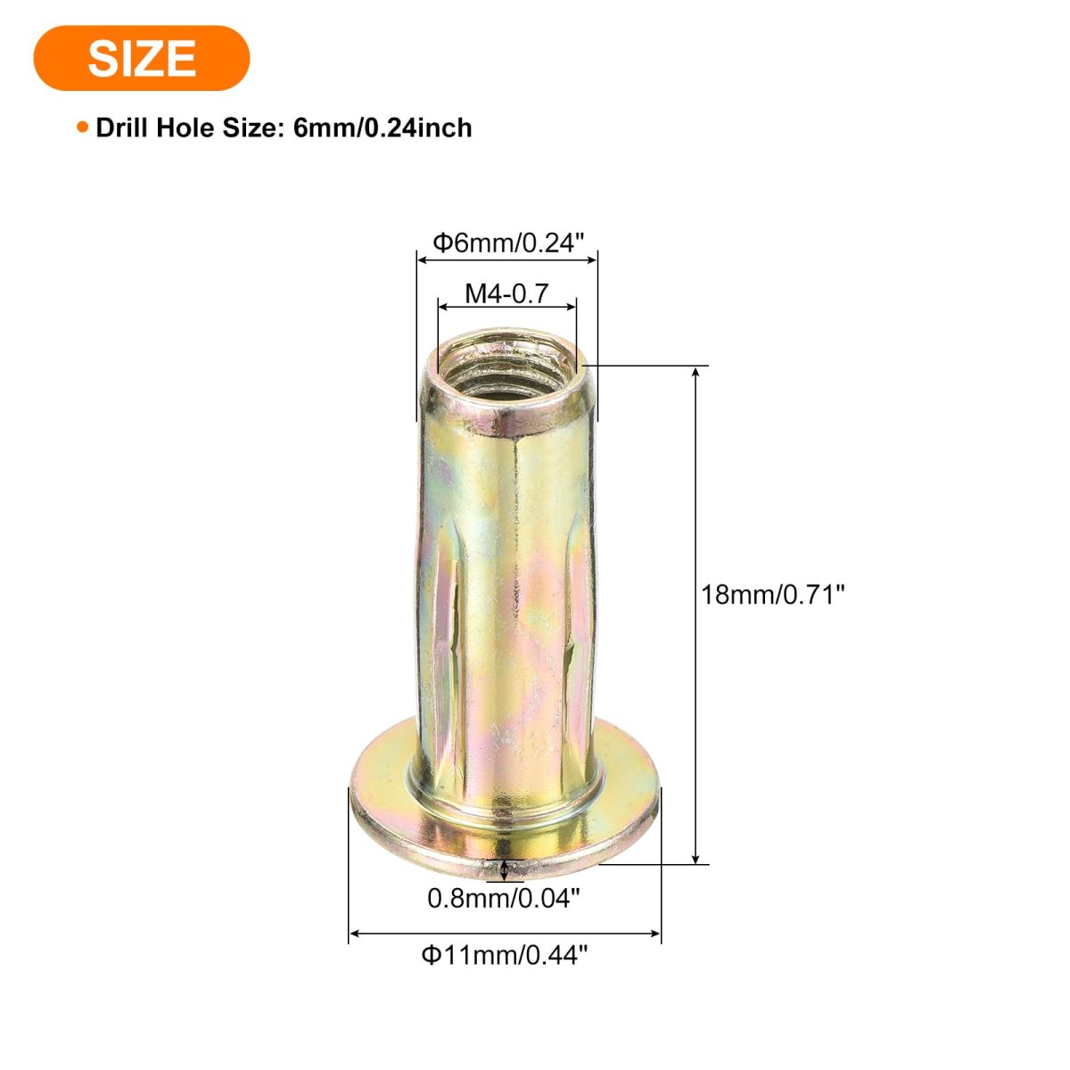 26pcs Multi-grip Rivet Nut M4 Flat Head Carbon Steel Pre-bulbed Shank Threaded Insert With Zinc Plated Finish