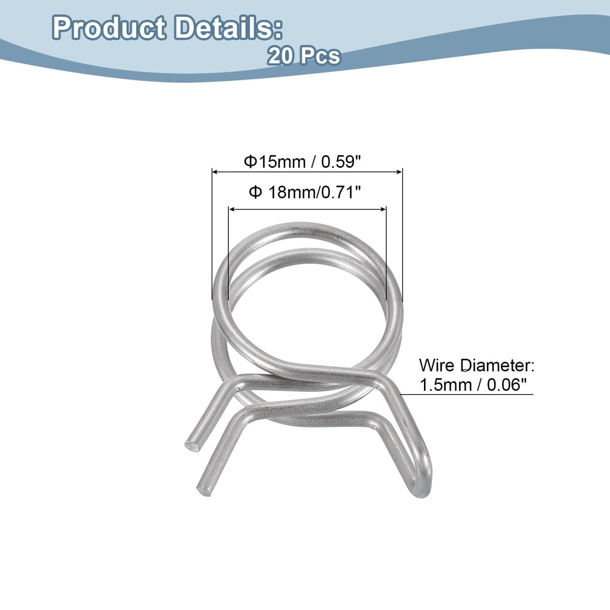 20pcs 15mm 0 59inch Inner Dia Double Wire Spring Hose Clamp Stainless Steel Adjustable Clips For Fuel Line Silicone Tube Water