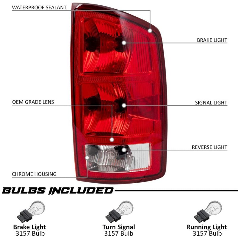 Epic Lighting Rear Brake Tail Light Assembly W Bulbs Circuit Board For Dodge Ram 02-06 1500 03-06 2500 3500 Pickup Ch2800147