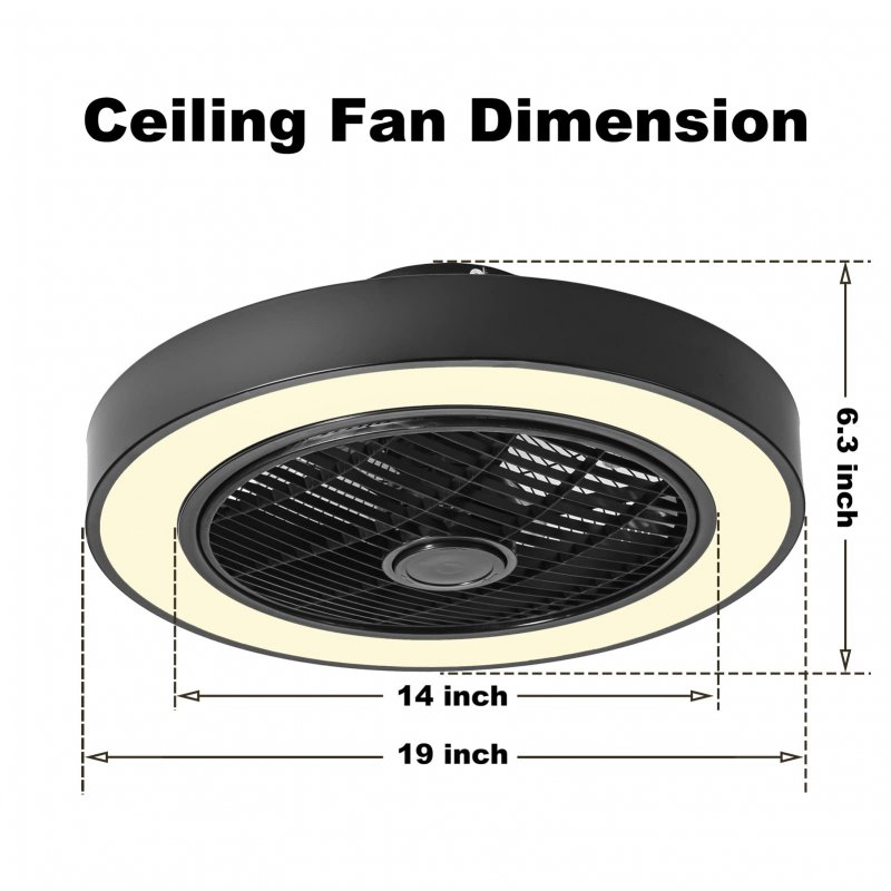Jinweite Ceiling Fan With Light 19 Inches Led Remote Control Fully Dimmable Lighting Modes Invisible Acrylic Blades Metal Shell