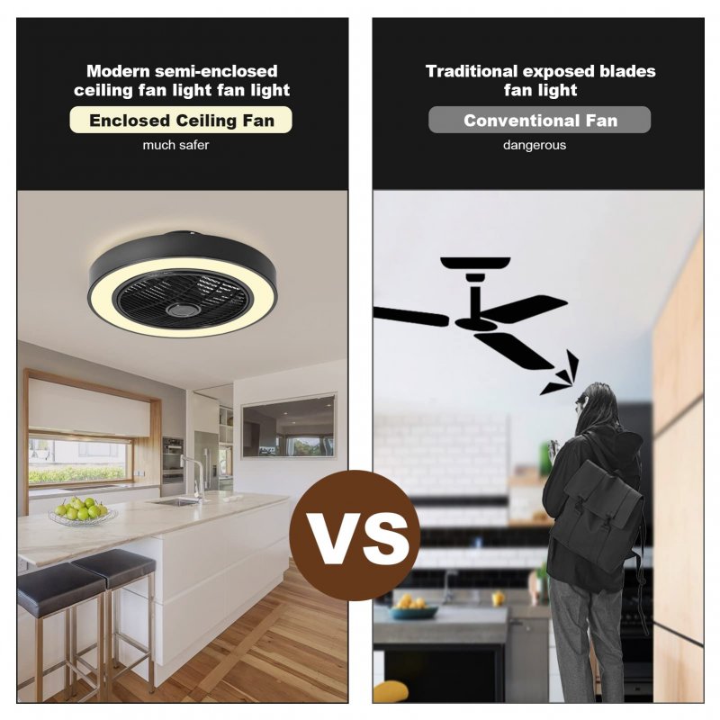 Jinweite Ceiling Fan With Light 19 Inches Led Remote Control Fully Dimmable Lighting Modes Invisible Acrylic Blades Metal Shell