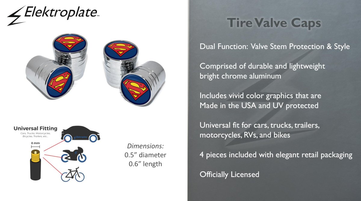 Dc Comics Superman Bright Chrome Aluminum Tire Valve Stem Caps Universal Fit For Cars Bikes Trucks Rvs Motorcycles Trailers