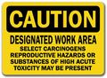Caution Sign Designated Work Area Select Carcinogens Reproductive Hazards Or Substances Of High Acute Toxicity May Be Present 