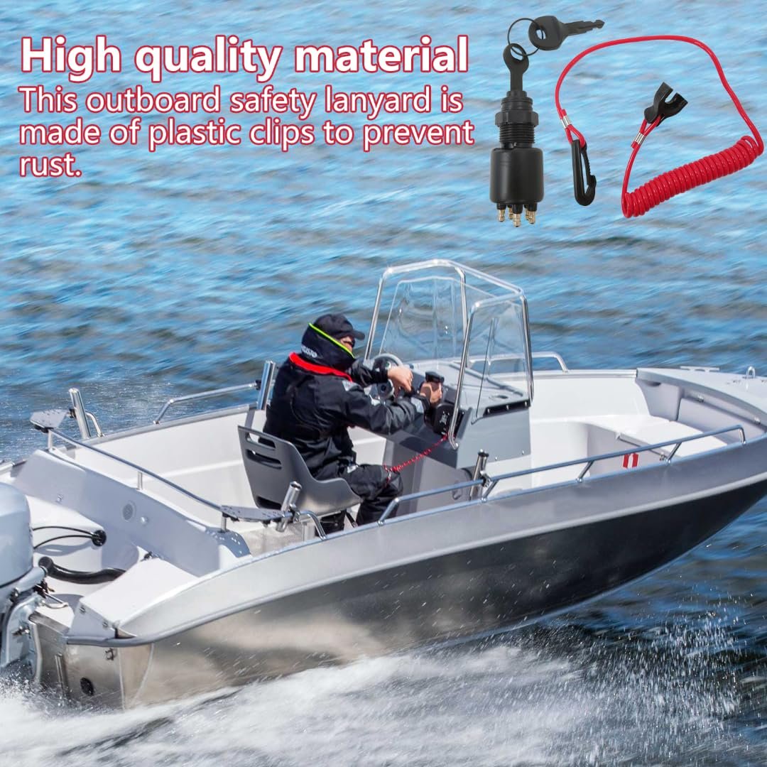 Ignition Key Switch Kill Stop Safety Lanyard Replacement For Omc Johnson Evinrude 40-200 Hp Outboard Motor 175974 765562