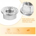 Uxcell M10x1 25mm Serrated Flange Hex Lock Nuts 25pcs 304 Stainless Steel Non-slip Metric Hexagon Nut Full Thread Bright Finish