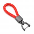Feyoun Universal Red Leather Car Fob Keychain Metal Keyring Woven Strap Braided Rope Key Chain For Men And Women Matte Black 