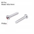 Uxcell M3x14mm Machine Screws Pan Phillips Cross Head Screw 304 Stainless Steel Fasteners Bolts 60pcs