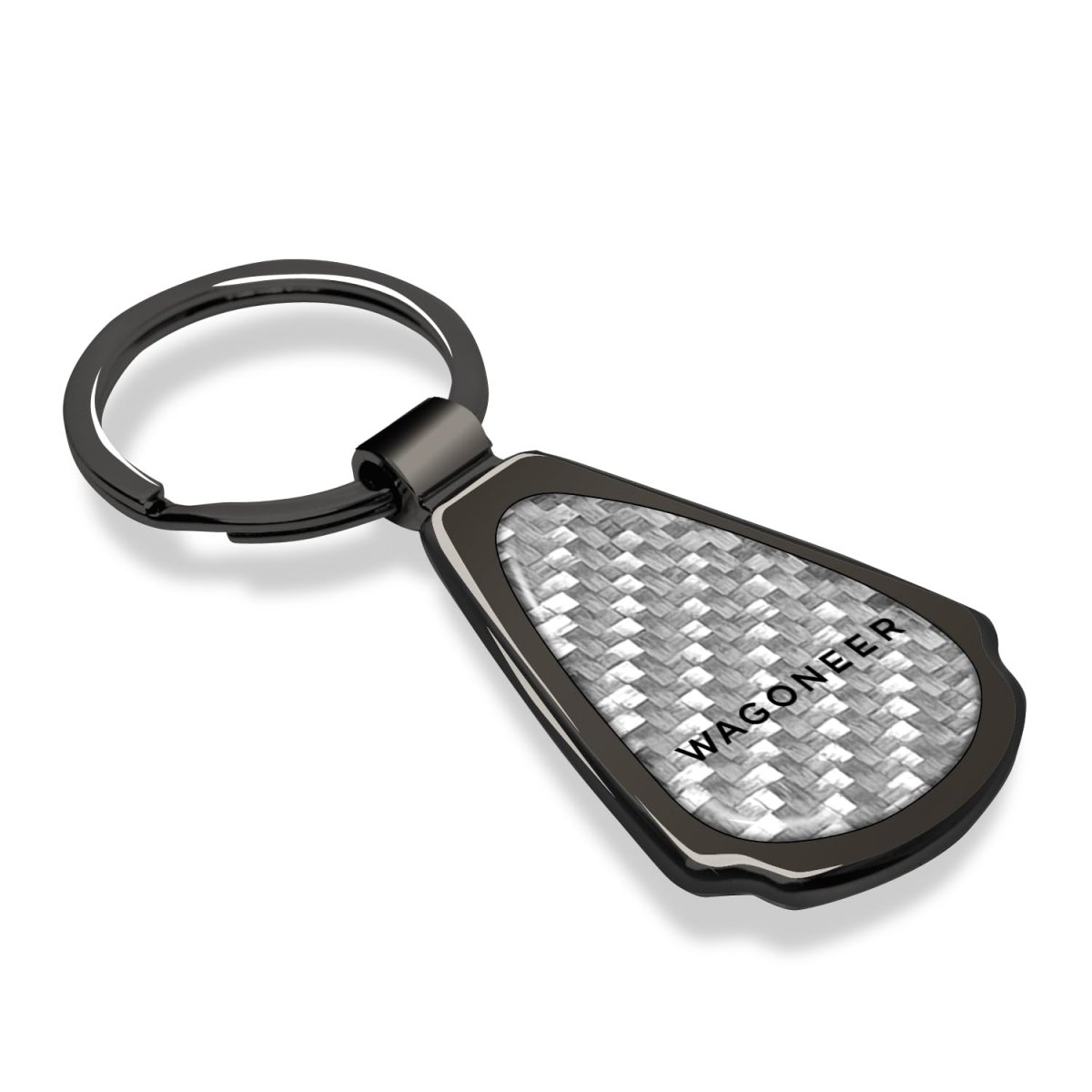 Jeep Wagoneer Silver Genuine Carbon Fiber Black Metal Teardrop Key Chain Official Licensed