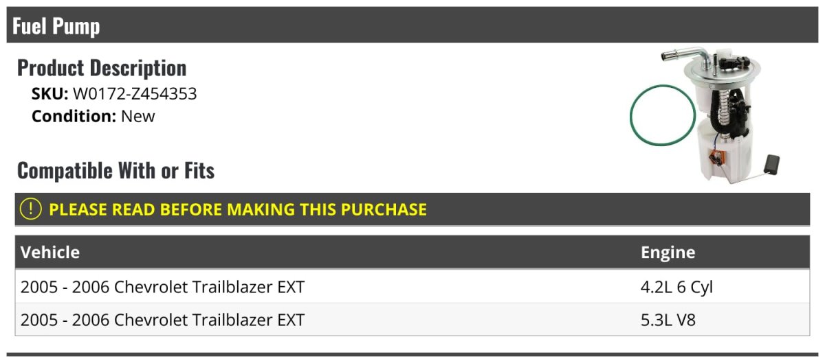 Fuel Pump Assembly For 2005-2006 Chevy Trailblazer Ext
