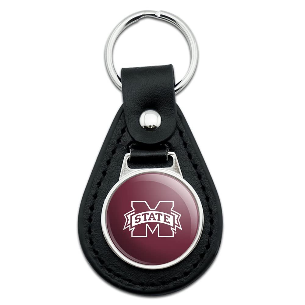 Graphics More Black Leather Mississippi State Logo Keychain