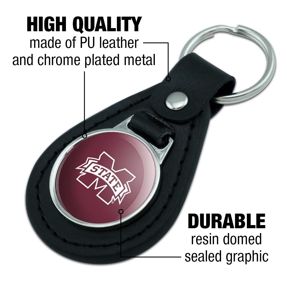 Graphics More Black Leather Mississippi State Logo Keychain