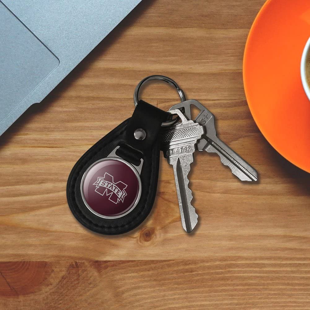 Graphics More Black Leather Mississippi State Logo Keychain