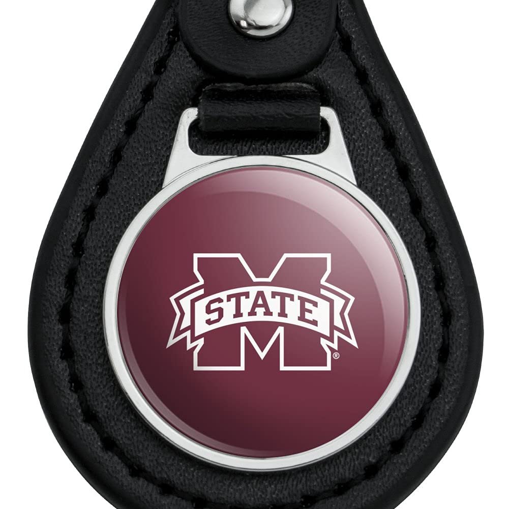 Graphics More Black Leather Mississippi State Logo Keychain