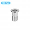 Uxcell 8-32 Rivet Nuts 100pcs 304 Stainless Steel Knurled Flat Head Threaded Insert For Metal Plastic