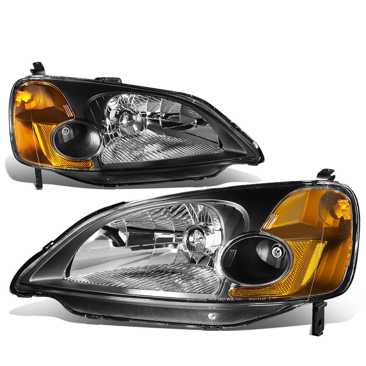 For Honda Civic Headlight Black Bumper Fog Light Amber Lens Grille 7th