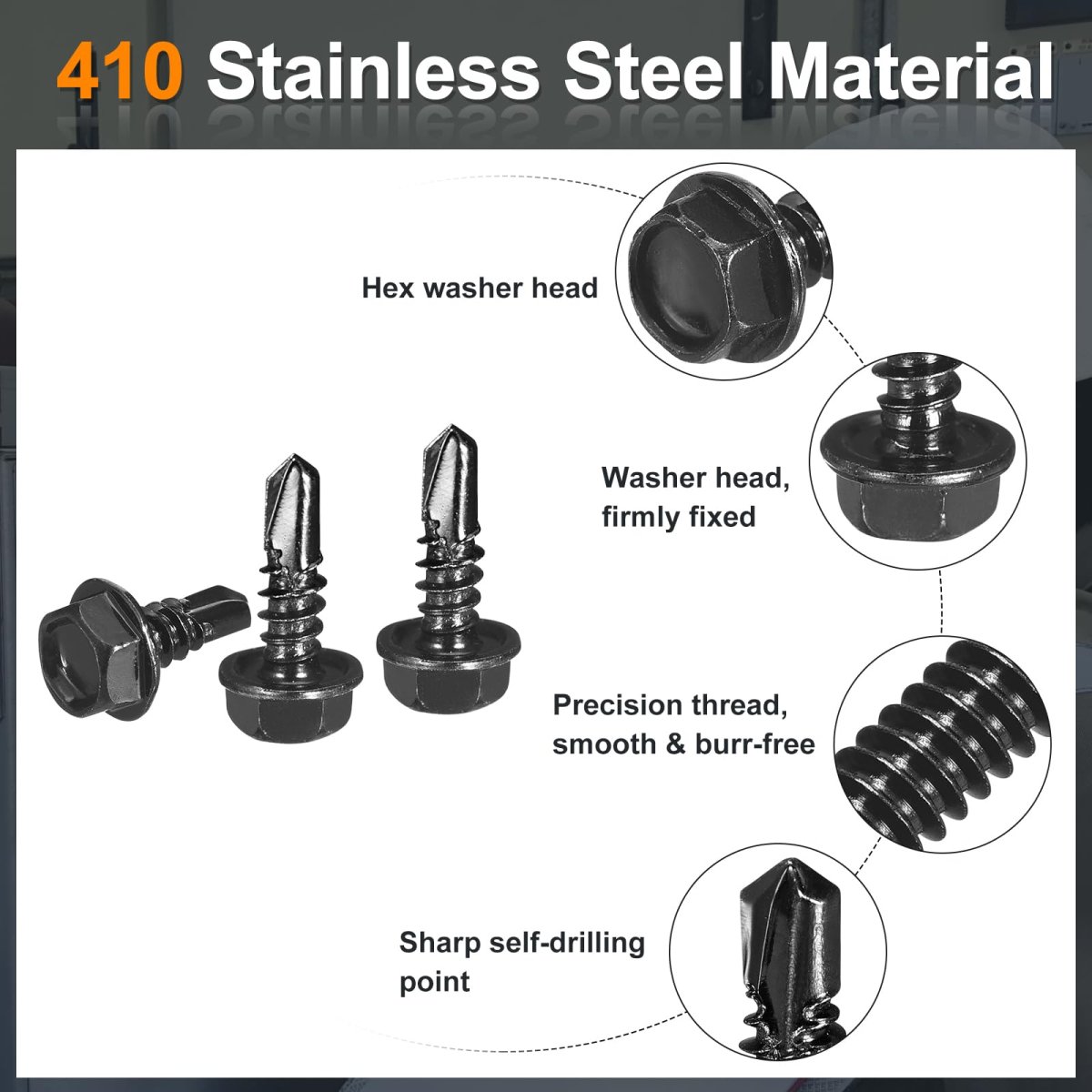 25pcs 10 X 5 8 Self Drilling Screws 410 Stainless Steel Tapping For Metal Black Zinc Plated Hex Washer Head Sheet