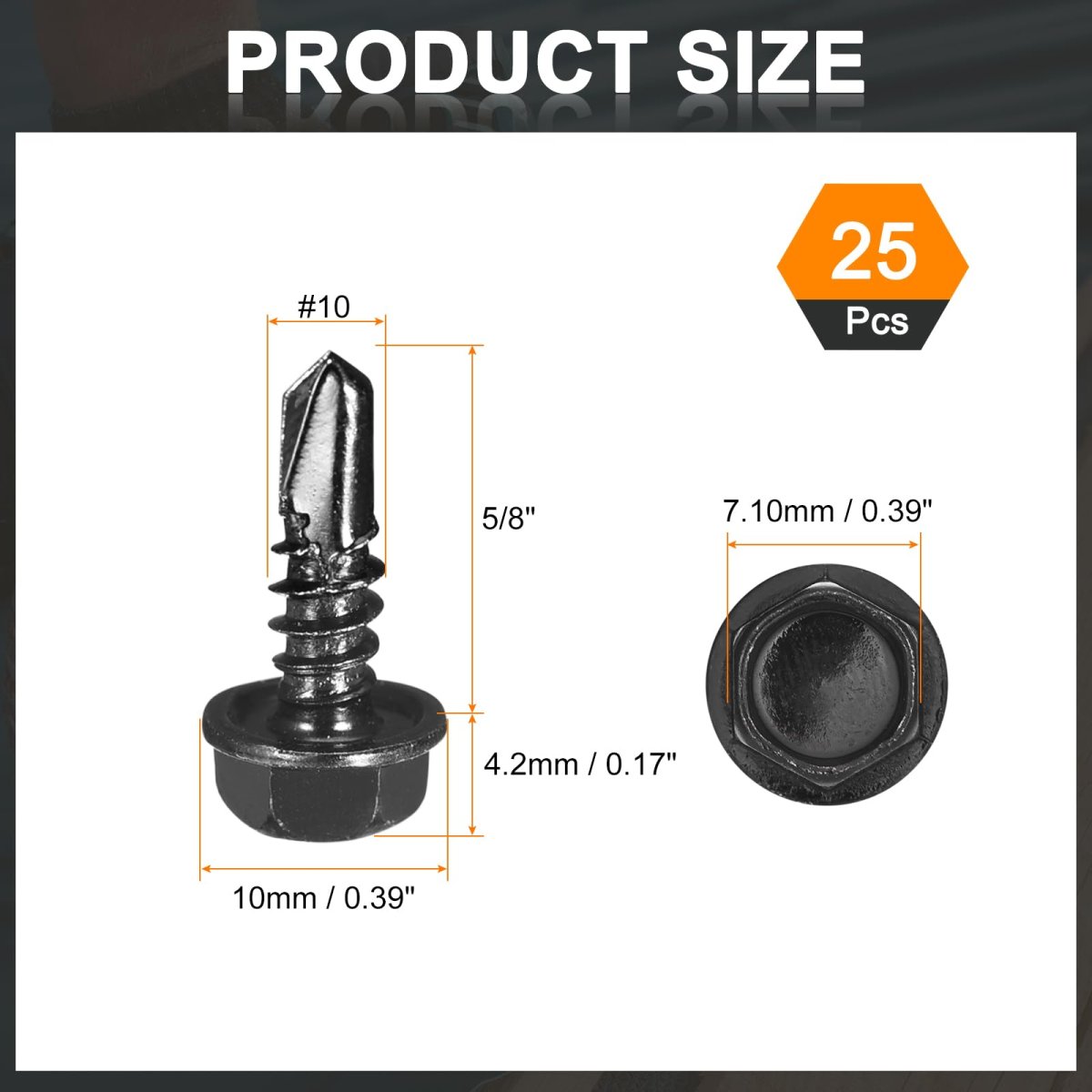 25pcs 10 X 5 8 Self Drilling Screws 410 Stainless Steel Tapping For Metal Black Zinc Plated Hex Washer Head Sheet
