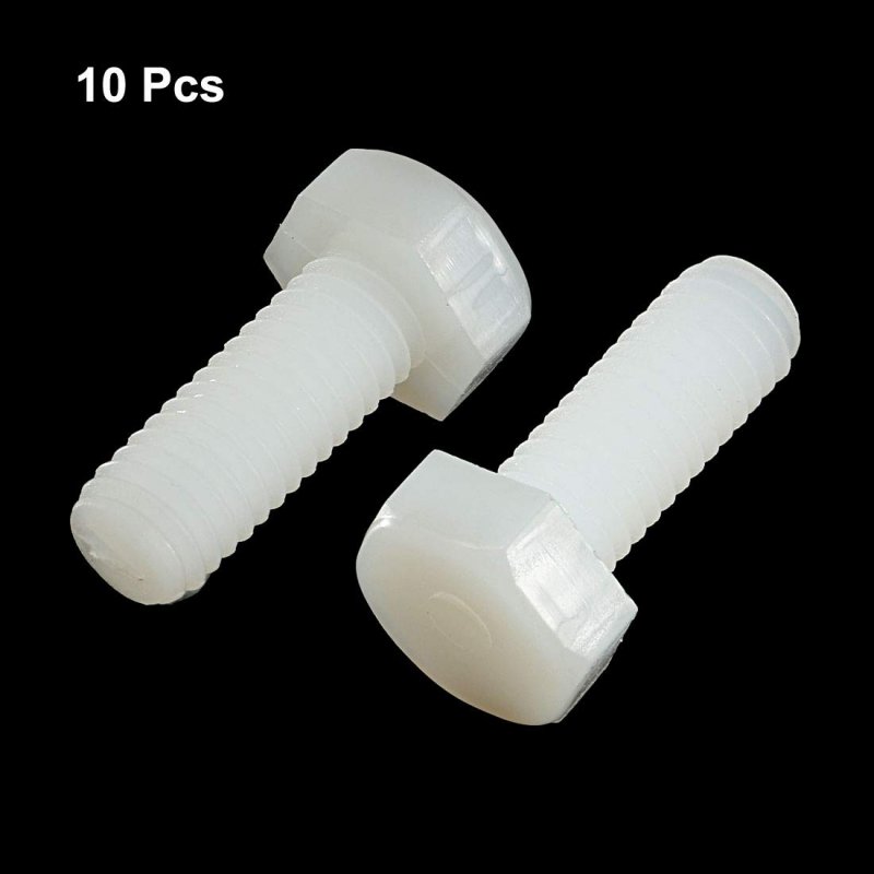 10pcs M6 20mm Nylon Hex Head Cap Hexagonal Screw White