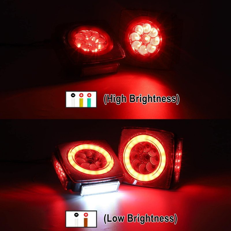 Partsam Pair Slim Square Led Trailer Light Kit Halo Glow Submersible Tail Lights 72leds 2835 Smd Stop Turn Signal Lamps For