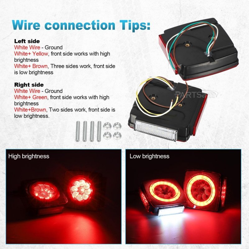 Partsam Pair Slim Square Led Trailer Light Kit Halo Glow Submersible Tail Lights 72leds 2835 Smd Stop Turn Signal Lamps For